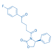 Structure of (S)-1-(4-Fluorophenyl)-5-(2-oxo-4-phenloxazolidin-3-yl) pentane-1,5-dione.